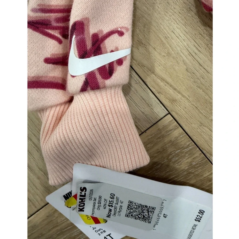 Nike Girls Pink Graffiti Print Crewneck Sweatshirt Just Do It Fleece 4T N145-ADZ